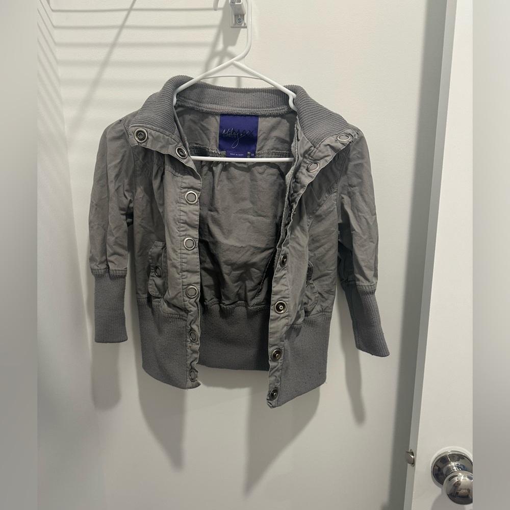 Miley Cyrus Gray Snap Button Bomber Jacket